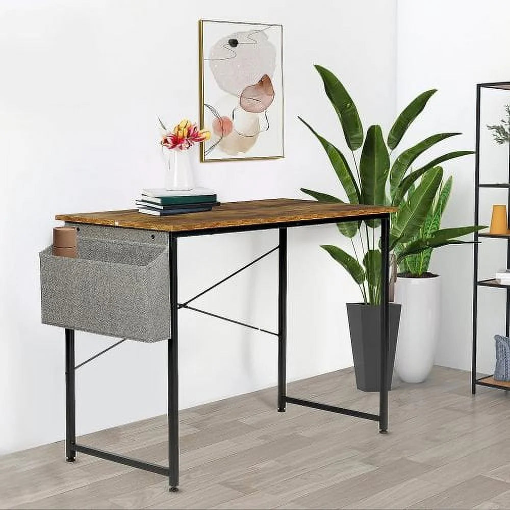 47 Inch Brown Wooden Desk with Storage Bag T242