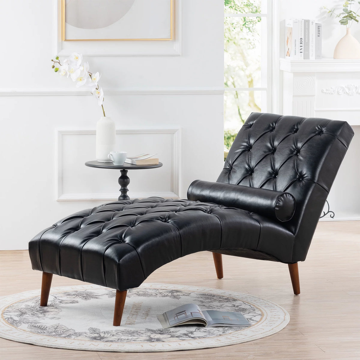 Faux Leather Button Tufted Chaise Lounge E38964