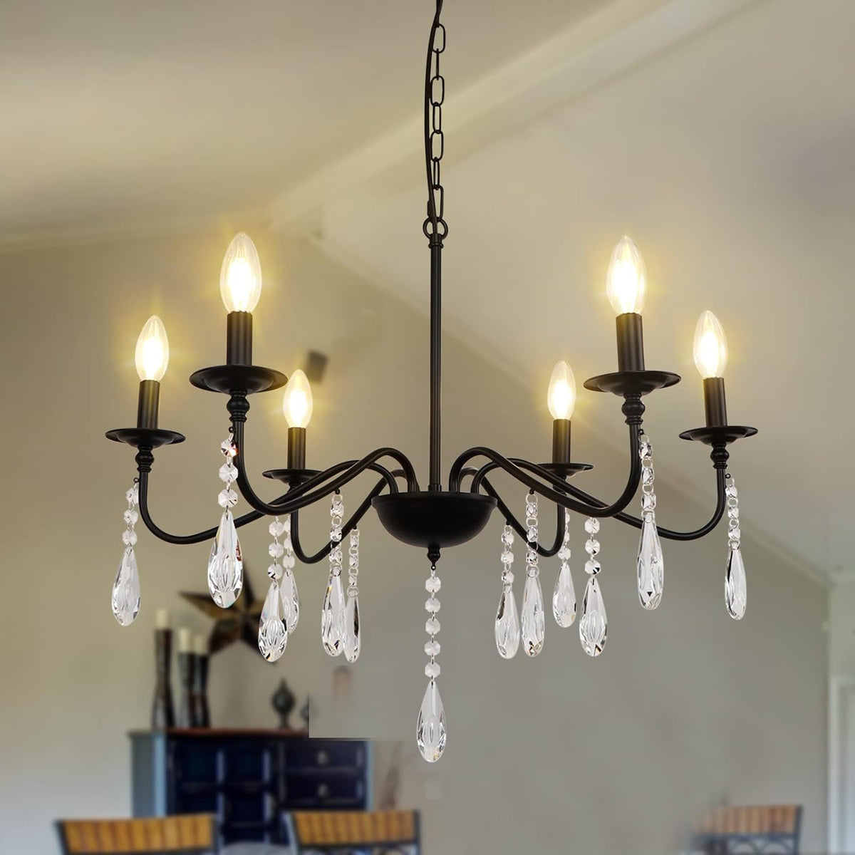 6 Lights Black Crystal Chandelier H181371