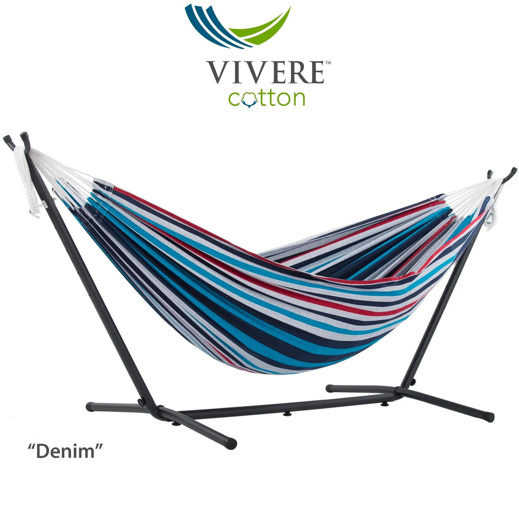 Double Cotton Hammock with Stand and Carry Bag U98987