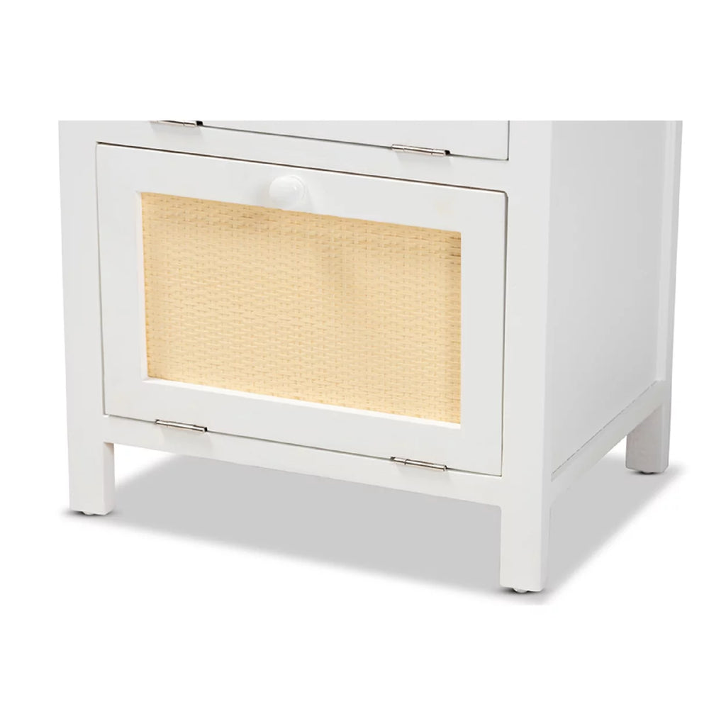 White Wood and Rattan 2-Door Nightstand F191776