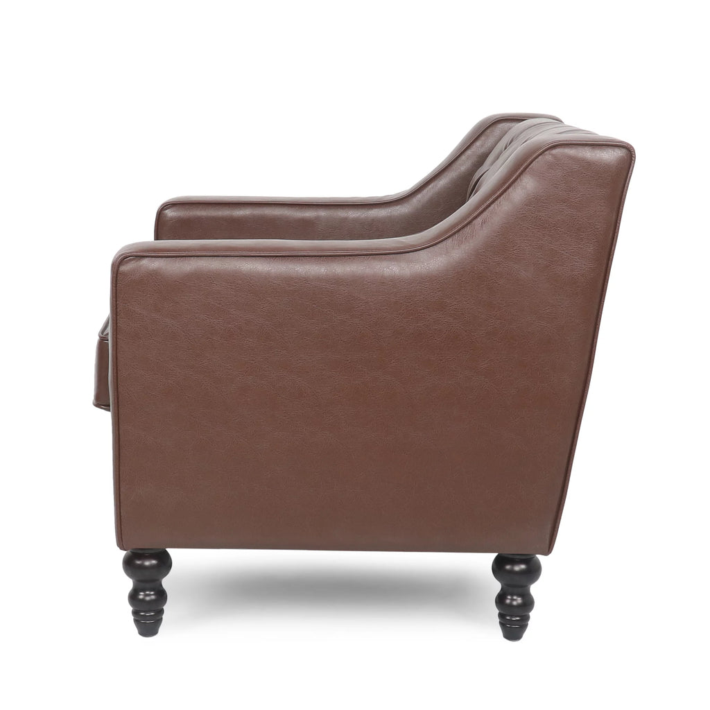 Dark Brown Faux Leather Tufted Club Chair U59085