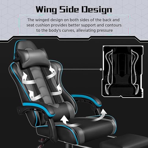 Black Gray Ergonomic Gaming Chair with Massage Lumbar Support and Footrest M212