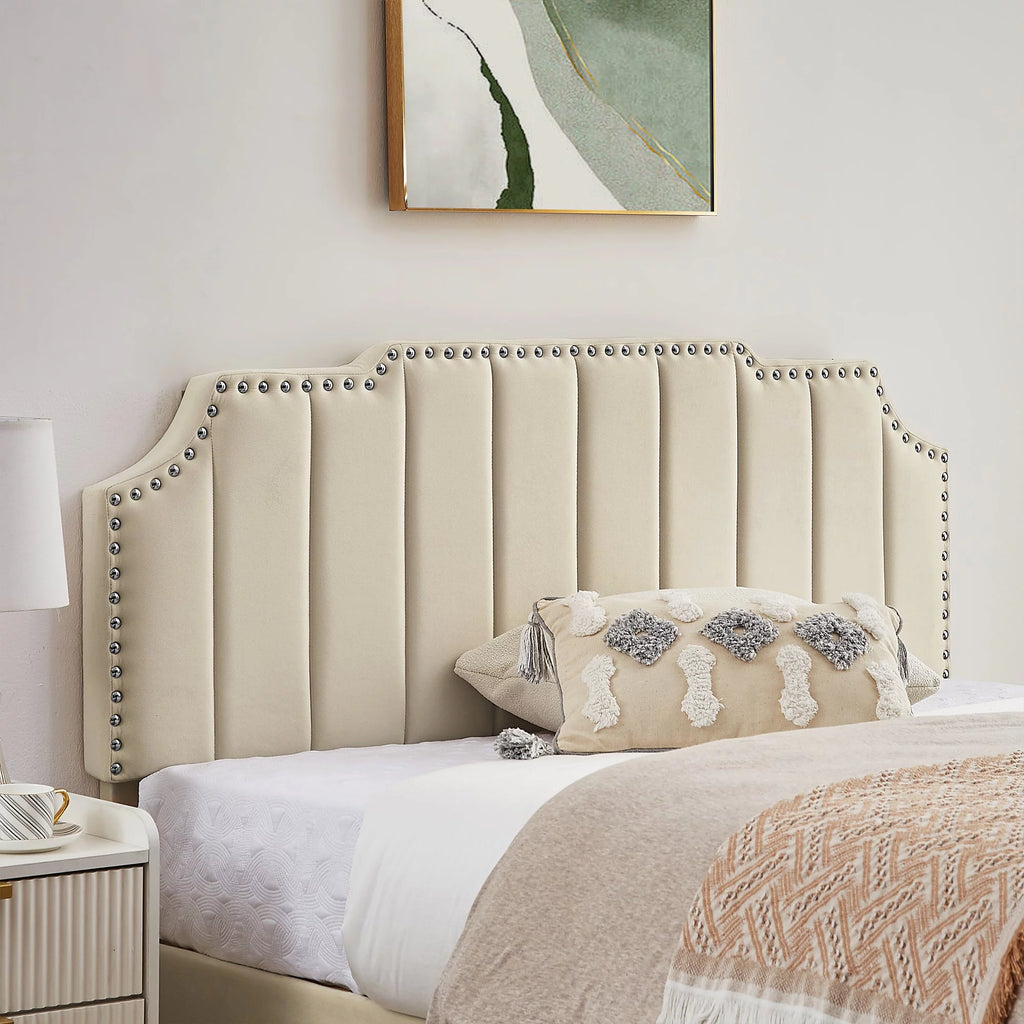 Queen Size Upholstered Platform Bed Frame with Nailhead Trim X55758