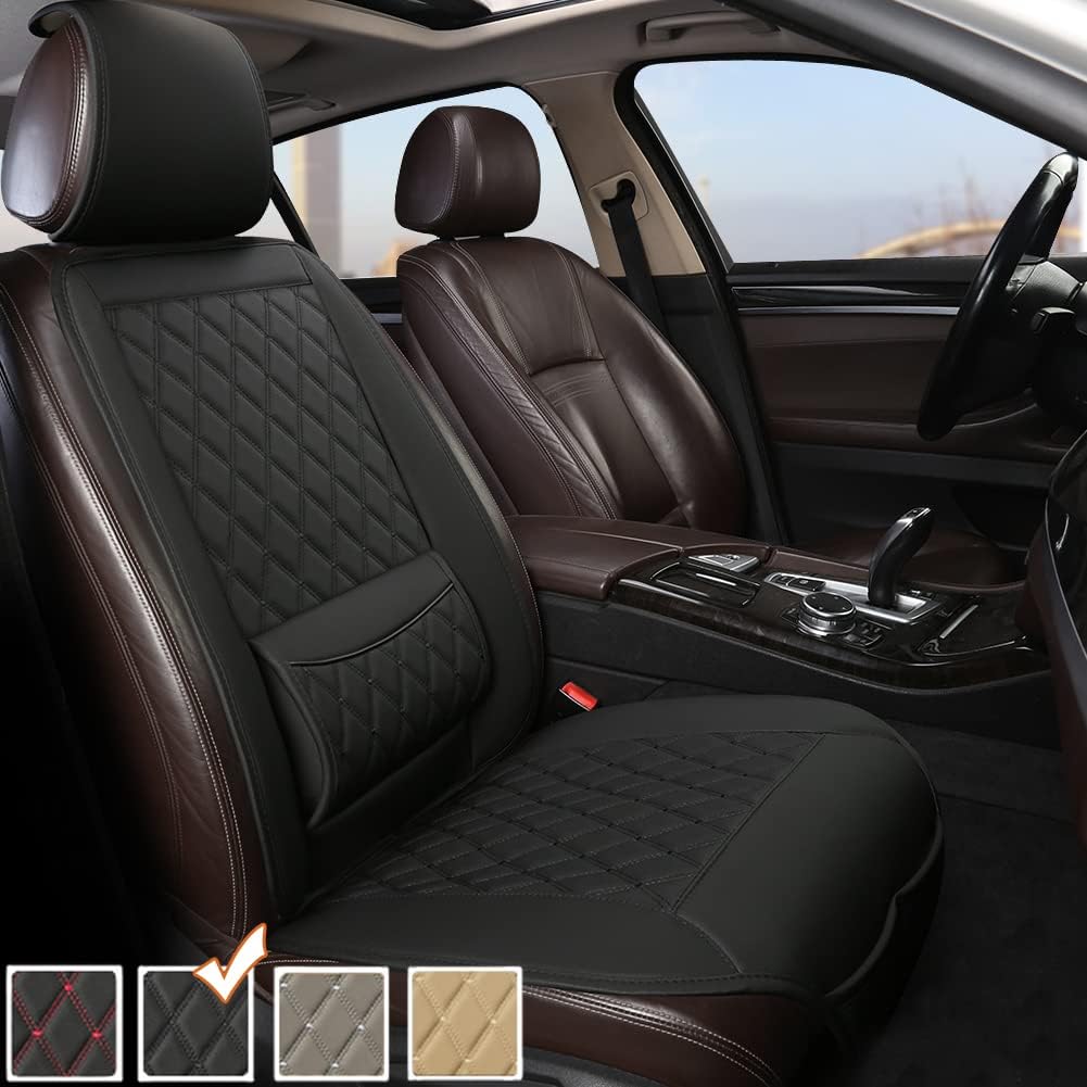 Beige PU Leather Car Seat Covers with Lumbar Support L91475