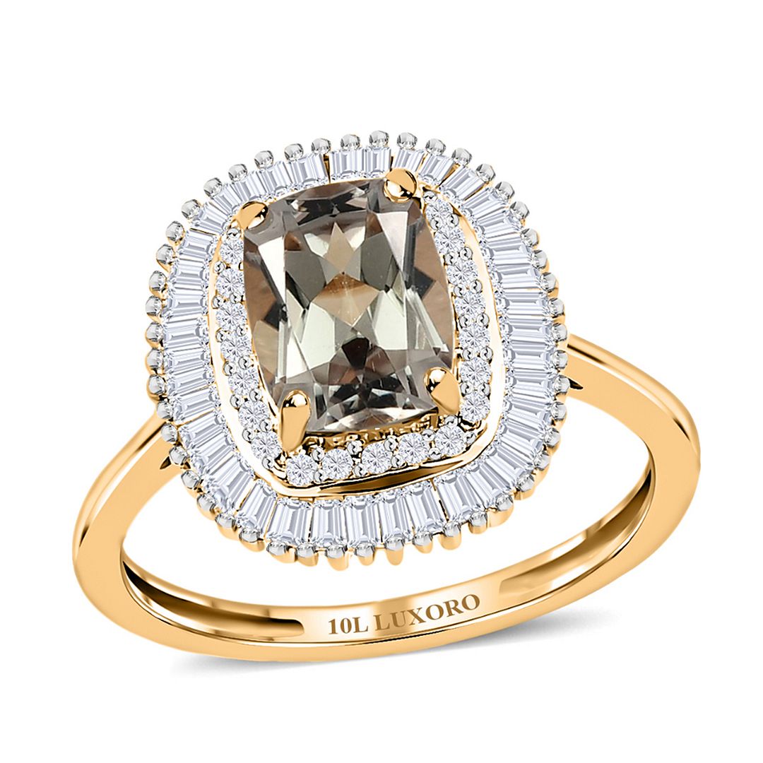 10K Yellow Gold Halo Ring with White Diamond and Turkizite G181