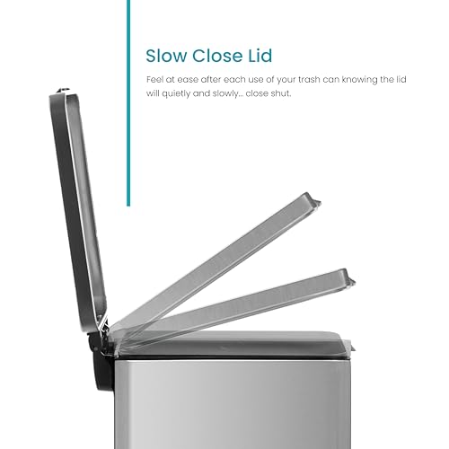 4 Gallon Slim Stainless Steel Step Trash Can with Soft Close Lid K71865