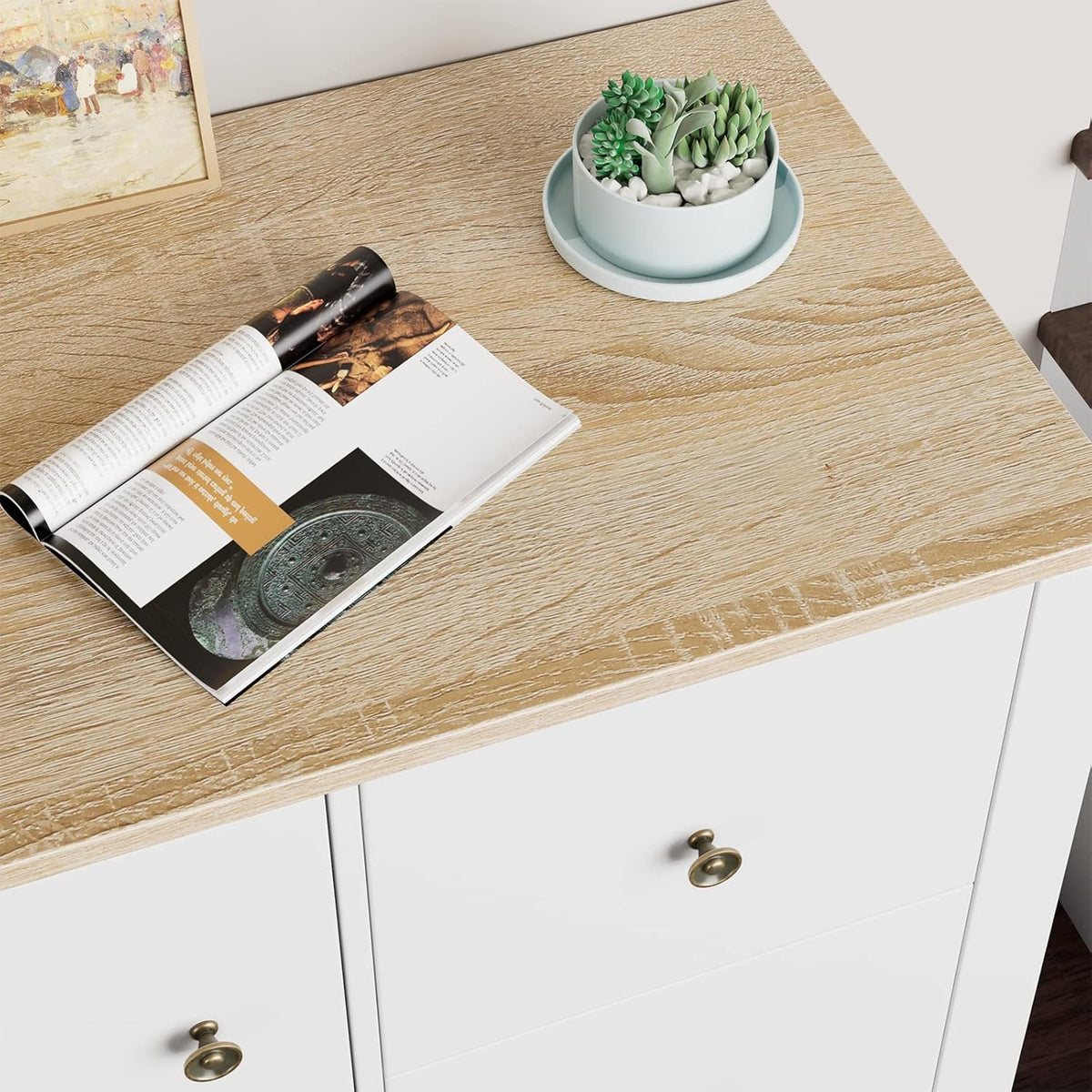 White Oak 3 Drawer 1 Door Storage Cabinet I79618