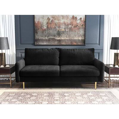 Black Velvet Round Arm Sofa L2948