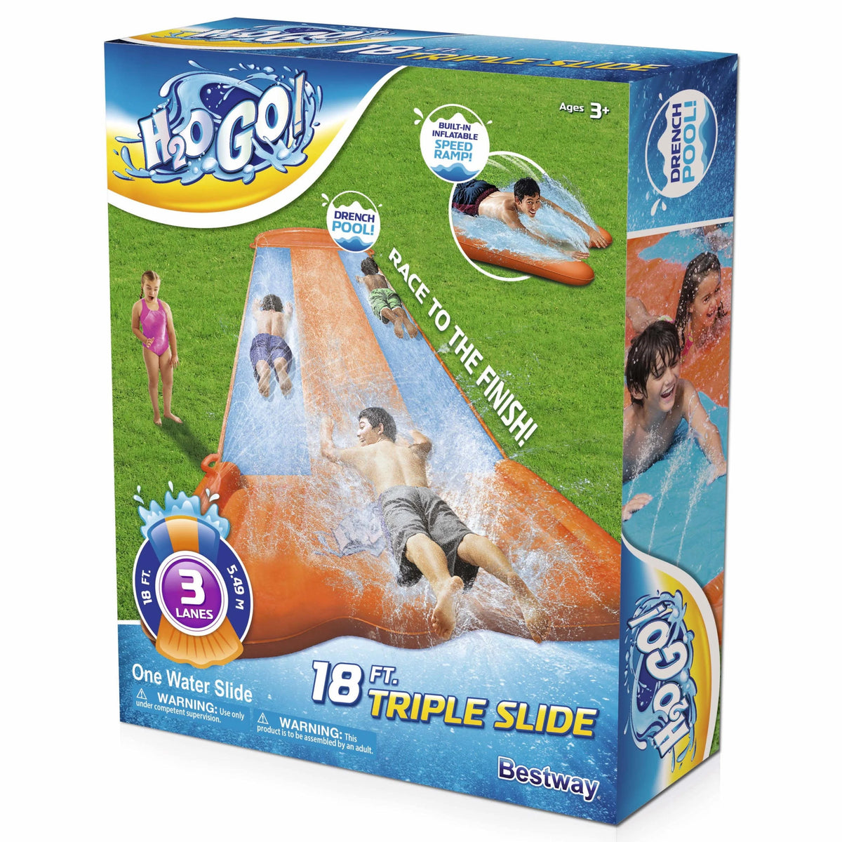 18' Triple Lane Water Slide with Ramp X1753