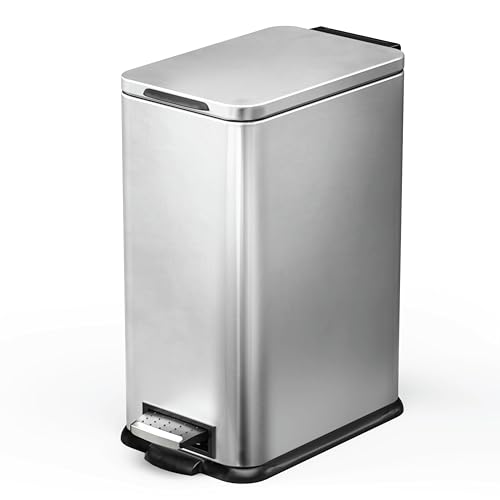 4 Gallon Slim Stainless Steel Step Trash Can with Soft Close Lid K71865