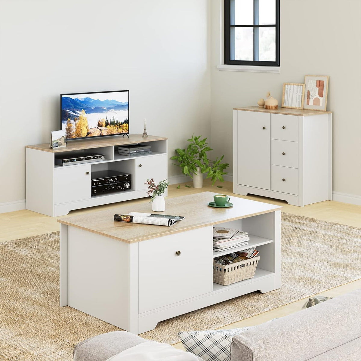 White Oak 3 Drawer 1 Door Storage Cabinet I79618