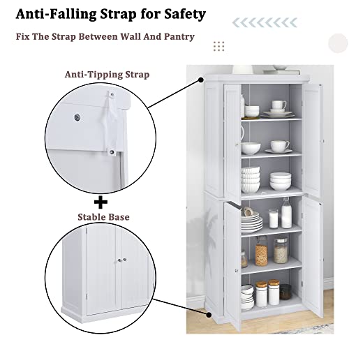 White 72.4-inch Tall Storage Cabinet with 4 Doors and Adjustable Shelves F71606