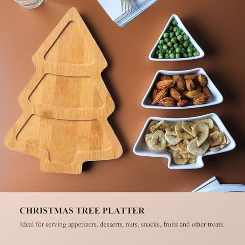 Christmas Tree Shaped Ceramic Platter with Wood Tray E257