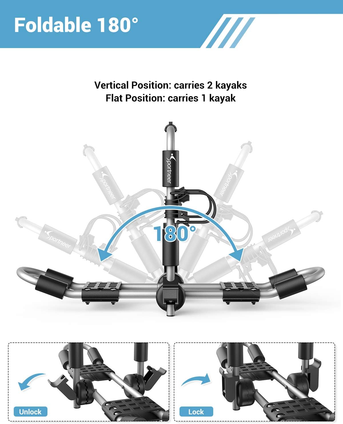 Kayak Roof Rack for 2 Kayaks Folding Aluminum Kayak Carrier J Bar with Paddle Holder M930691