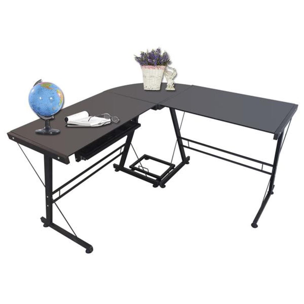 L-Shaped Corner Computer Game Desk with Removable Keyboard Tray M10270