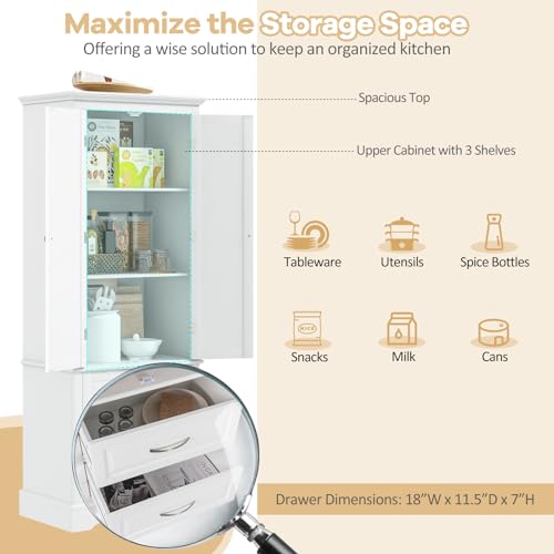 White 62" Floor Storage Cabinet with 2 Large Drawers and Adjustable Shelves U178