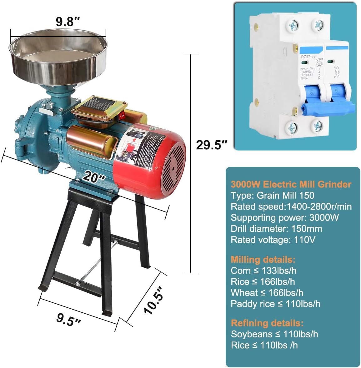 3000W Electric Corn Grinder Grain Mill K4188