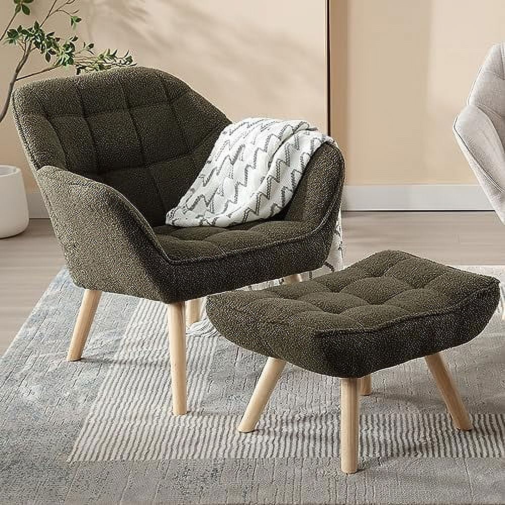 Green Sherpa 2-Seat Mini Sofa Couch with Wood Legs H644