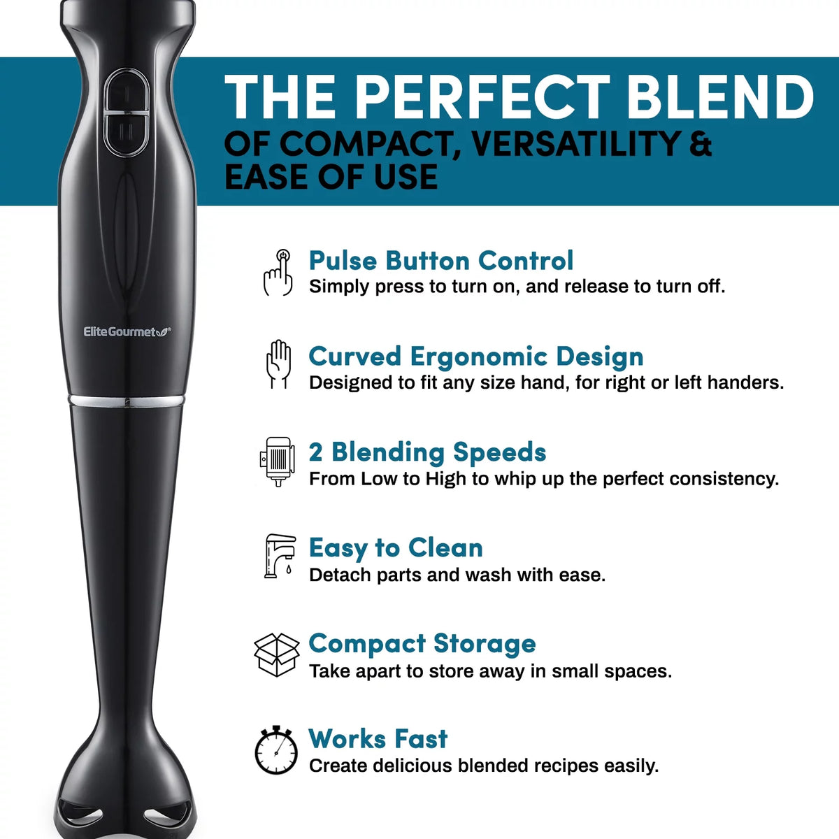2 Speed 300W Hand Blender with Detachable Wand, Black I491513