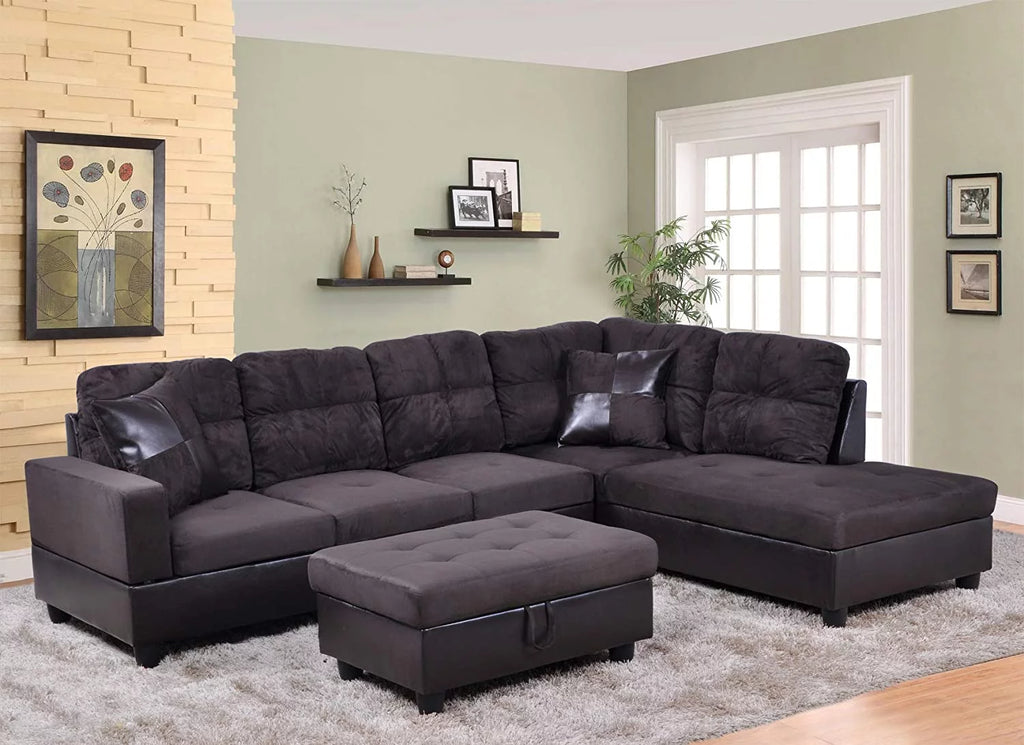 3 PCS L-Shaped Sectional Sofa Set with Storage Ottoman and Pillows Y2006