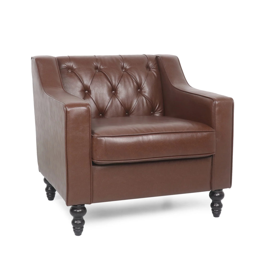 Dark Brown Faux Leather Tufted Club Chair U59085