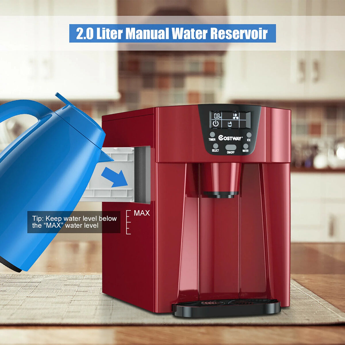 2 In 1 Ice Maker Water Dispenser Countertop 36Lbs/24H Portable Red D841391
