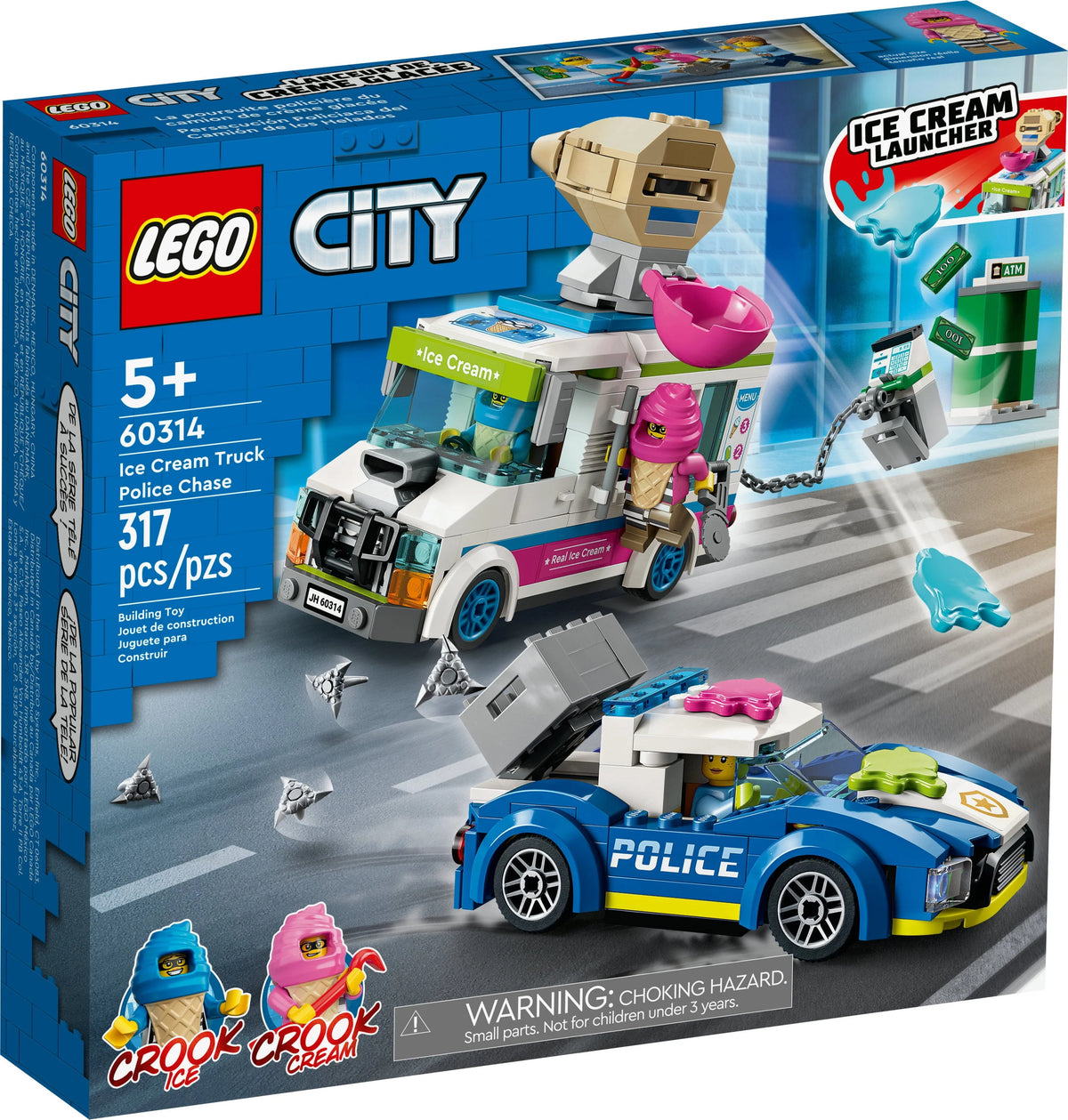 Ice Cream Truck Police Chase Van Toy with Splat Launcher & Police Car U59892
