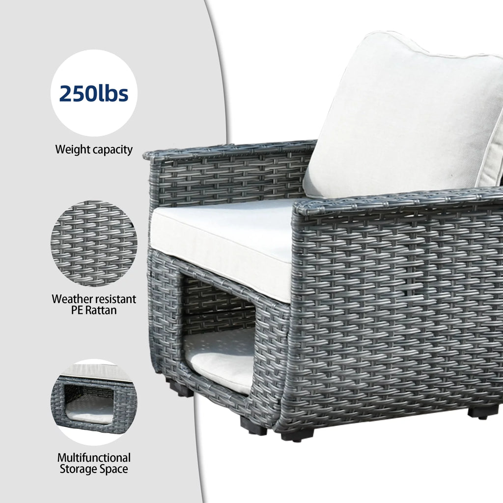 5 Pieces All Weather Wicker Sectional Sofa Set with Storage Box T606169