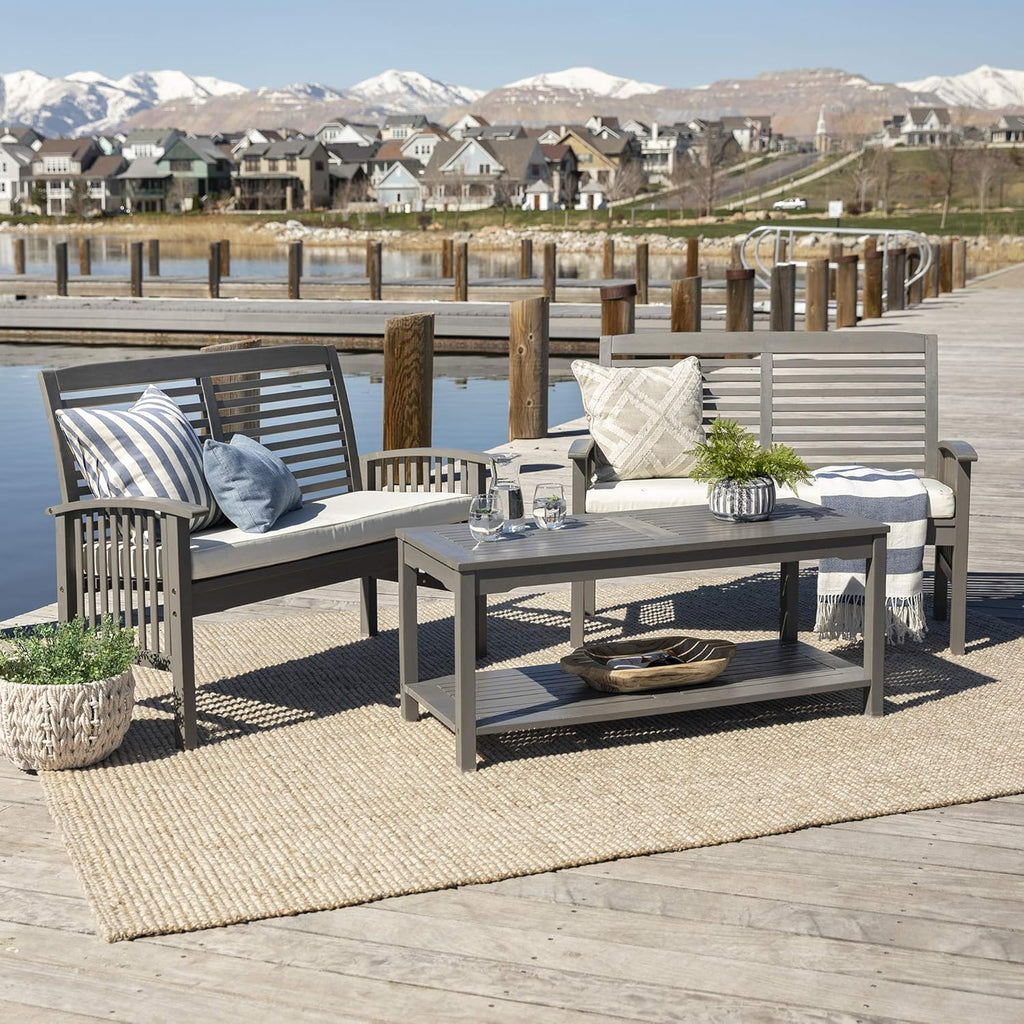 2 Piece Solid Acacia Wood Outdoor Dining Chairs, Set of 2, Brown D508