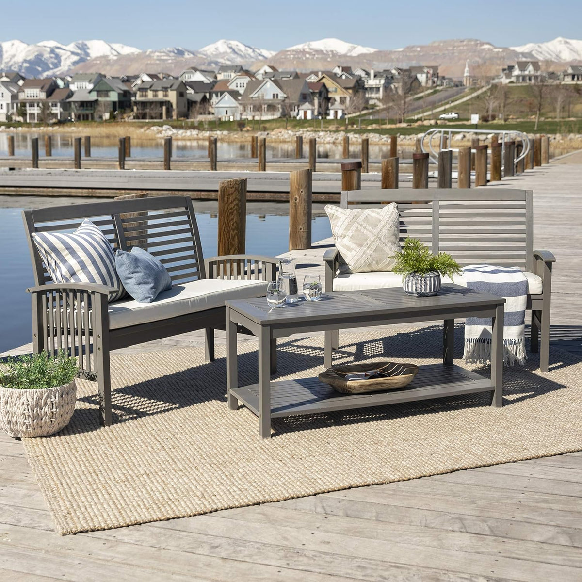 2 Piece Solid Acacia Wood Outdoor Dining Chairs, Set of 2, Brown D508