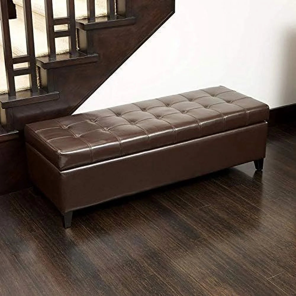 Rectangular Tufted Bonded Leather Ottoman Bench H226