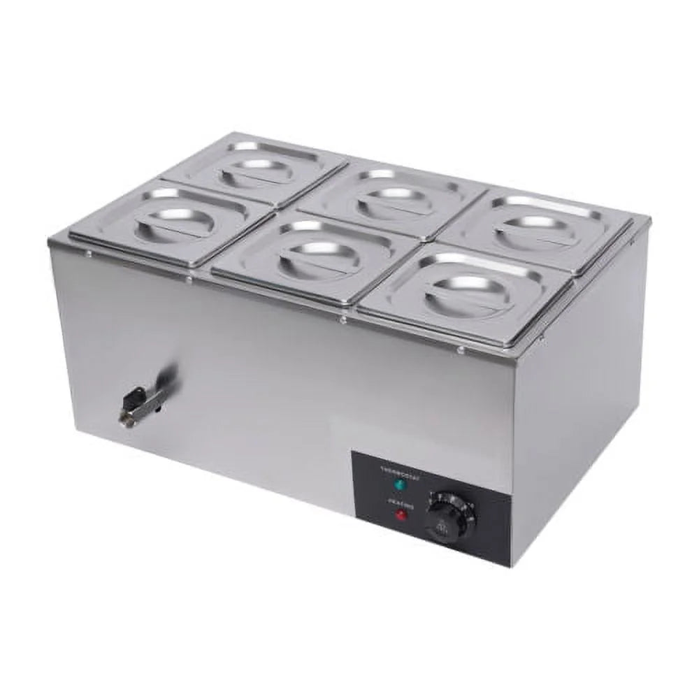 600W 110V 6 Pots Pans Commercial Stainless Steel Food Warmer J945923