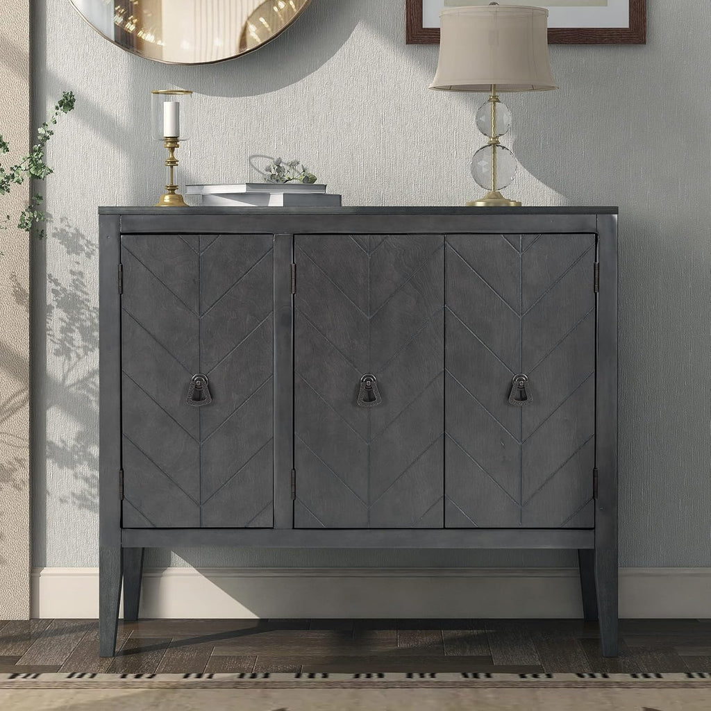 Navy Blue Wood Accent Buffet Sideboard with Doors and Adjustable Shelf O669