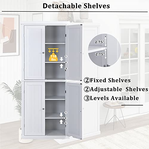 White 72.4-inch Tall Storage Cabinet with 4 Doors and Adjustable Shelves F71606
