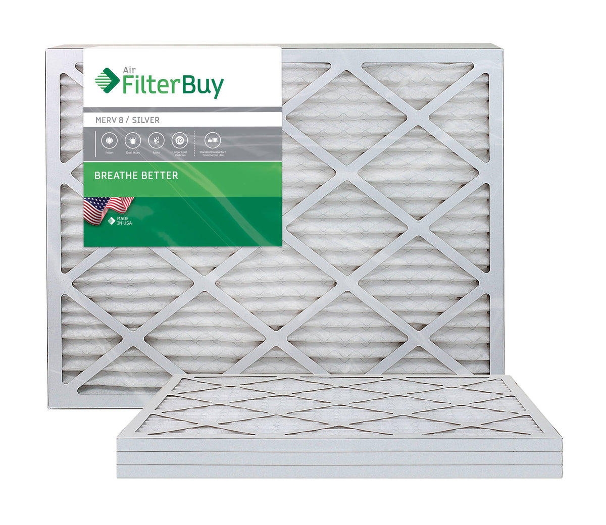 Silver MERV 8 30x36x1 Pleated AC Furnace Air Filter, Pack of 4 J230674