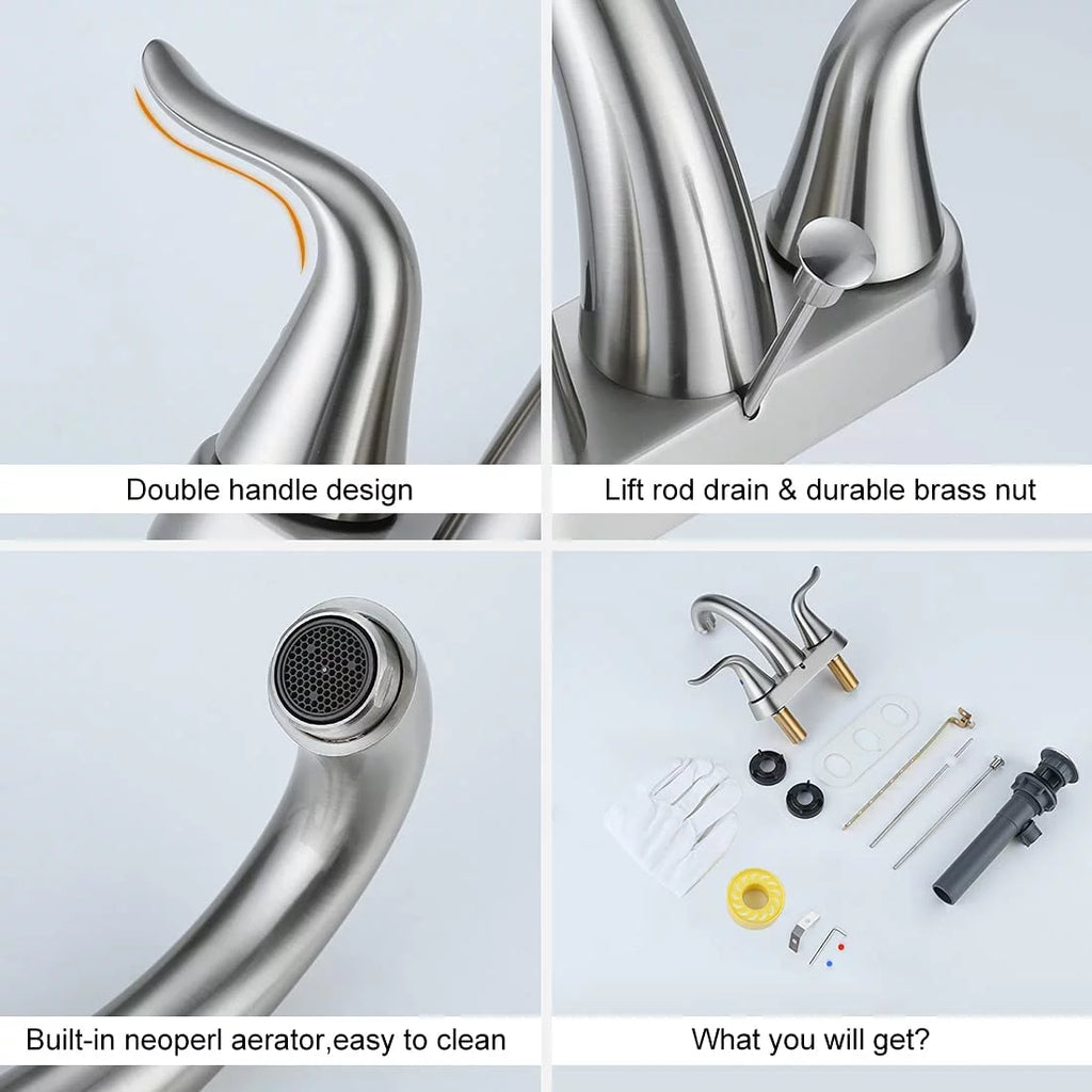 2 Handle 4 Inch Centerset Bathroom Sink Faucet with Lift Rod Drain Stopper A851000