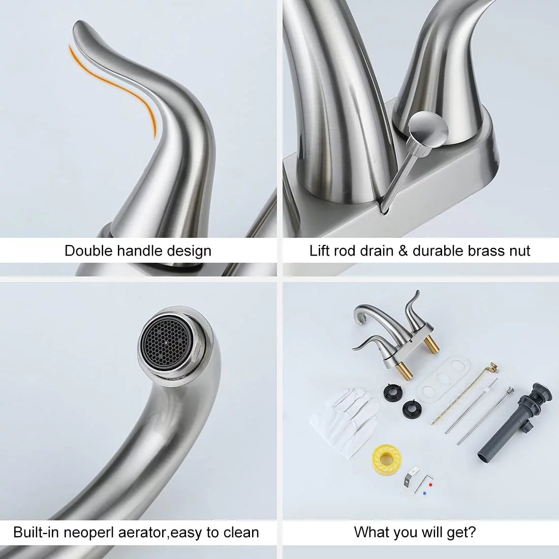 2 Handle 4 Inch Centerset Bathroom Sink Faucet with Lift Rod Drain Stopper A851000