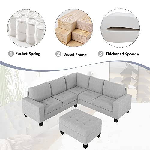 Light Grey L-Shape Sectional Sofa with Storage Ottoman S5152