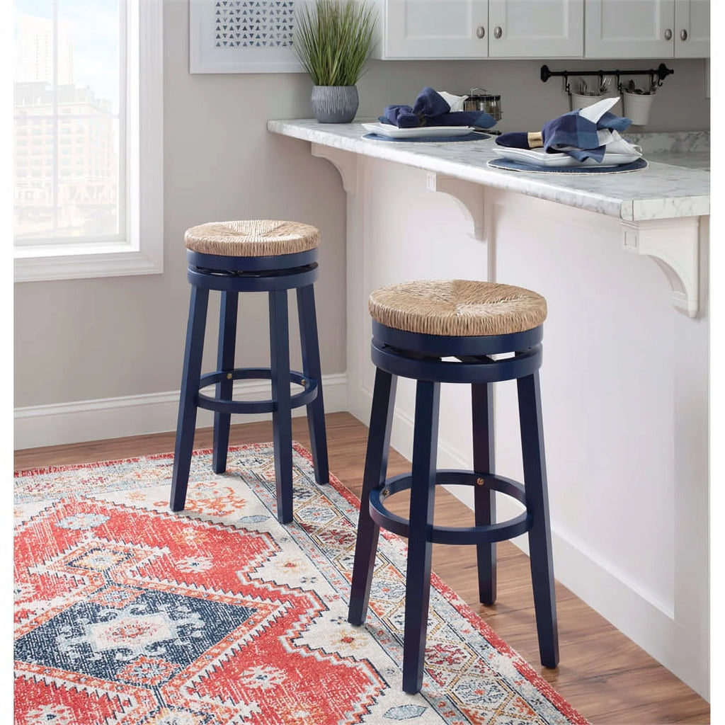 Navy Blue Wood Swivel Barstool V176193