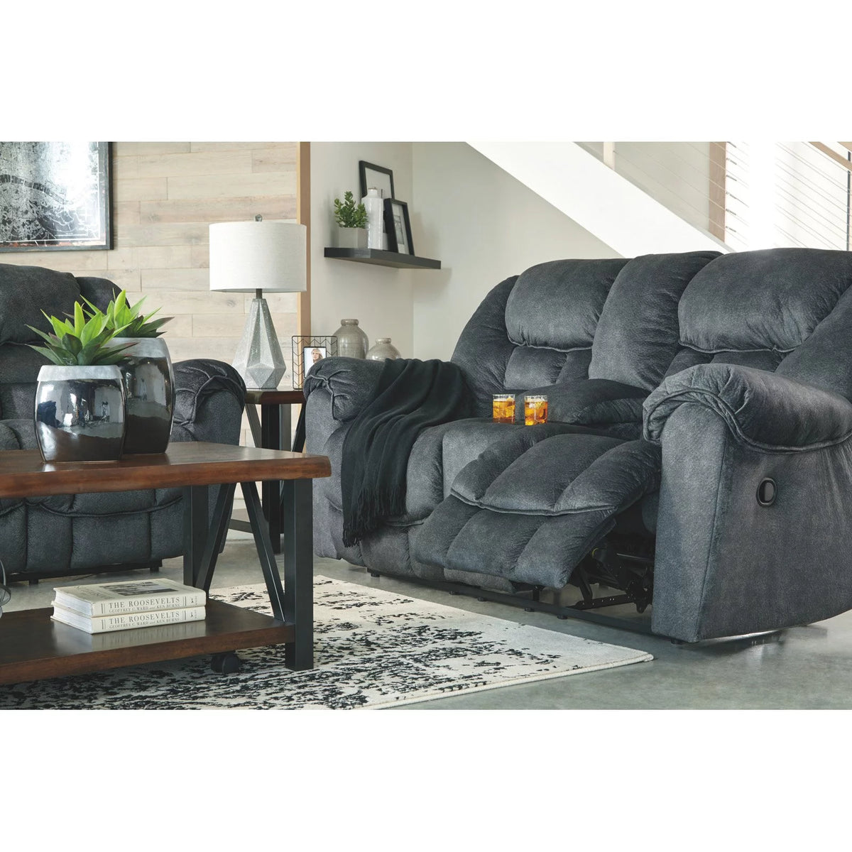 Granite Reclining Loveseat with Console W3974
