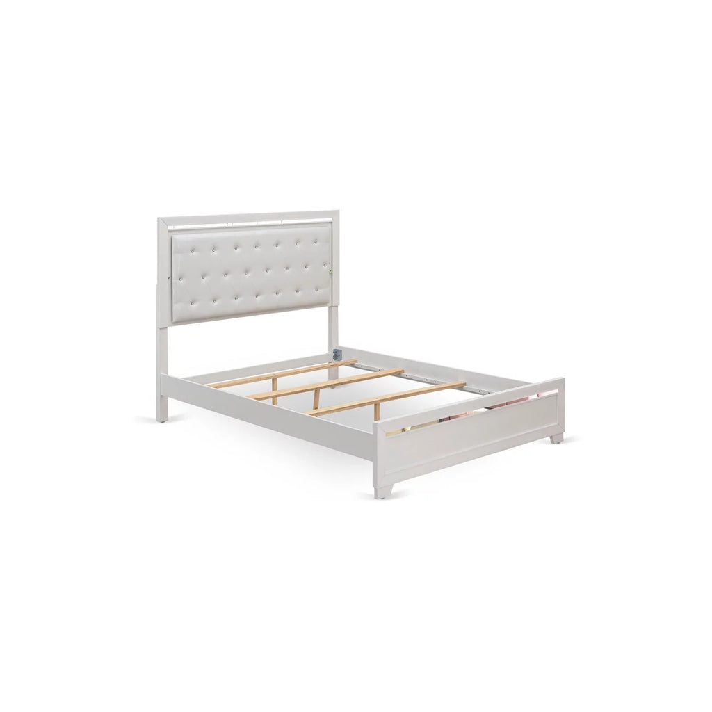 White Wood Queen Bed with Adjustable Slat P435425
