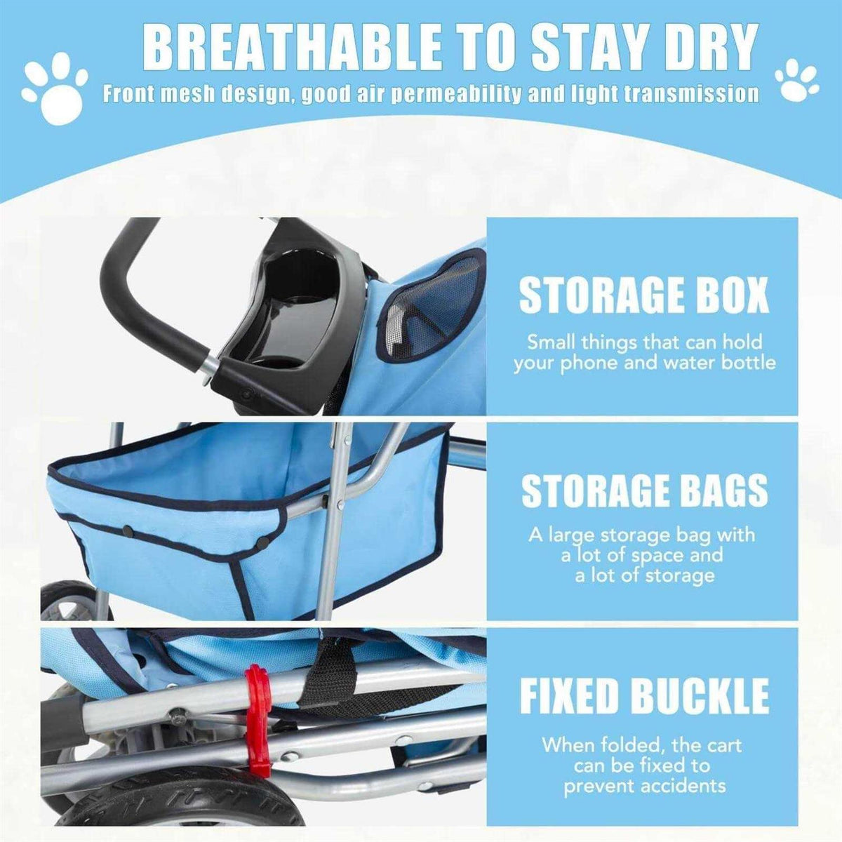 4 Wheels Foldable Pet Stroller with Cup Holders & Storage Basket J234824