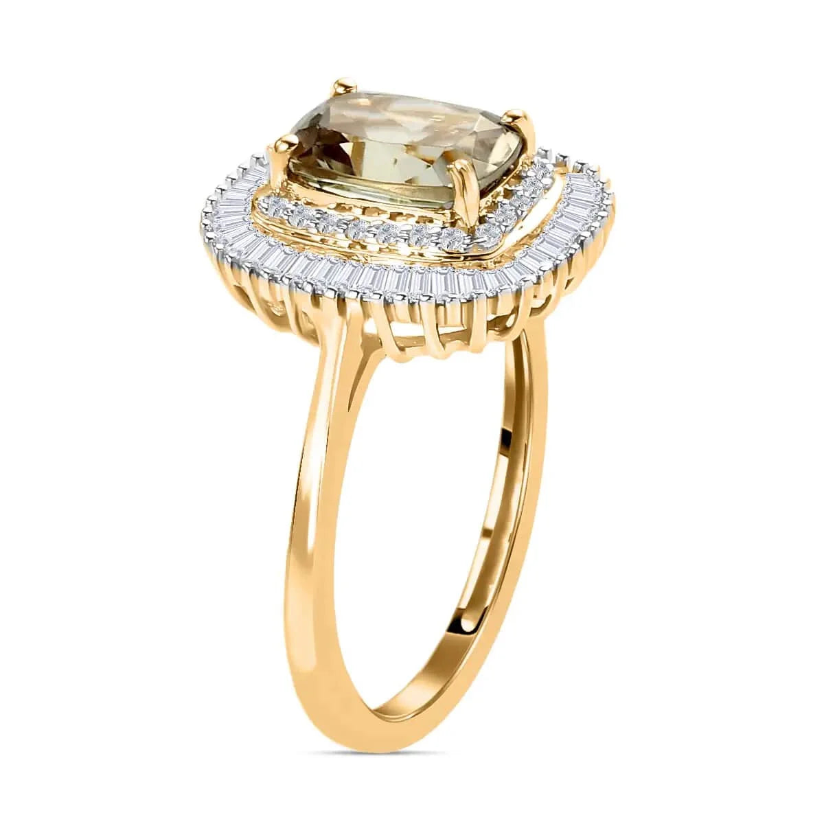 10K Yellow Gold Halo Ring with White Diamond and Turkizite G181