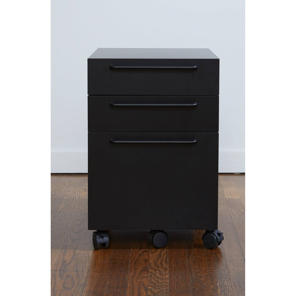 Black Engineered Wood Mobile Pedestal with Castors O2144