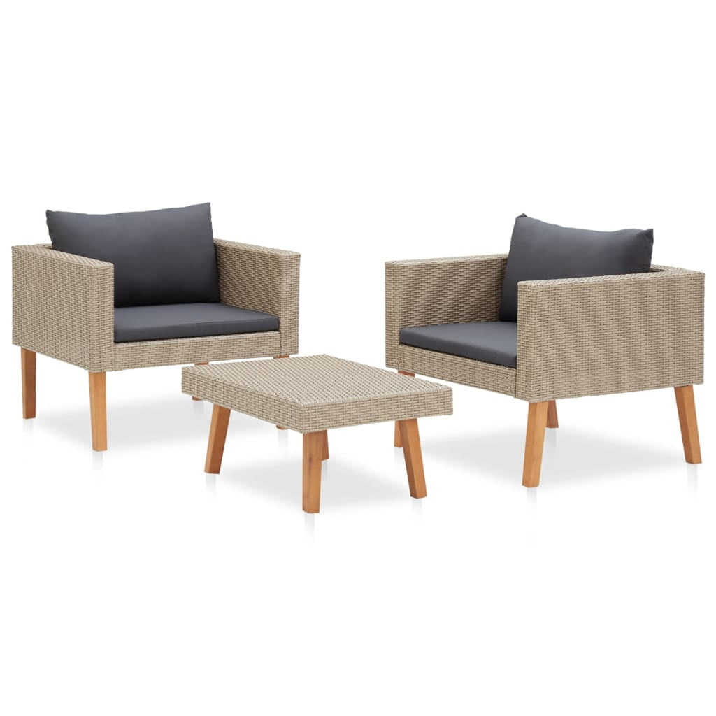 3 Piece Poly Rattan Outdoor Sectional Sofa Set with Cushions O3354