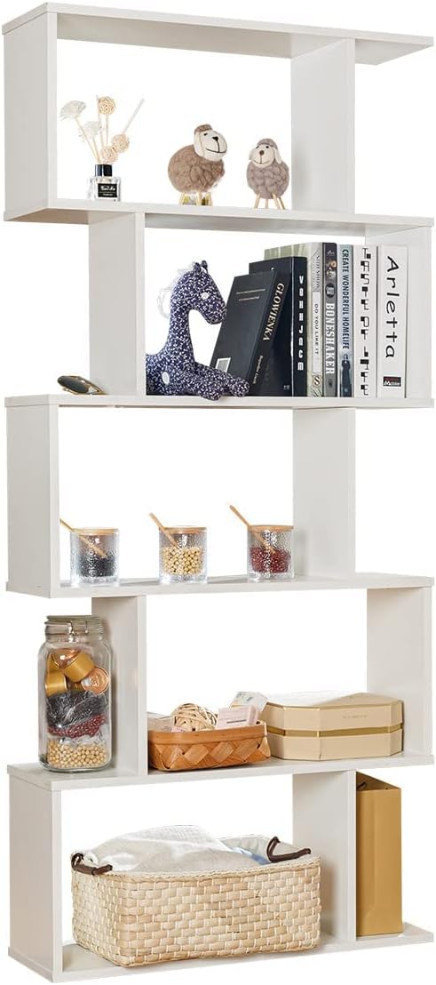 5-Tier White Wooden Bookcase B550