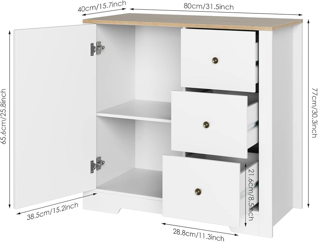 White Oak 3 Drawer 1 Door Storage Cabinet I79618