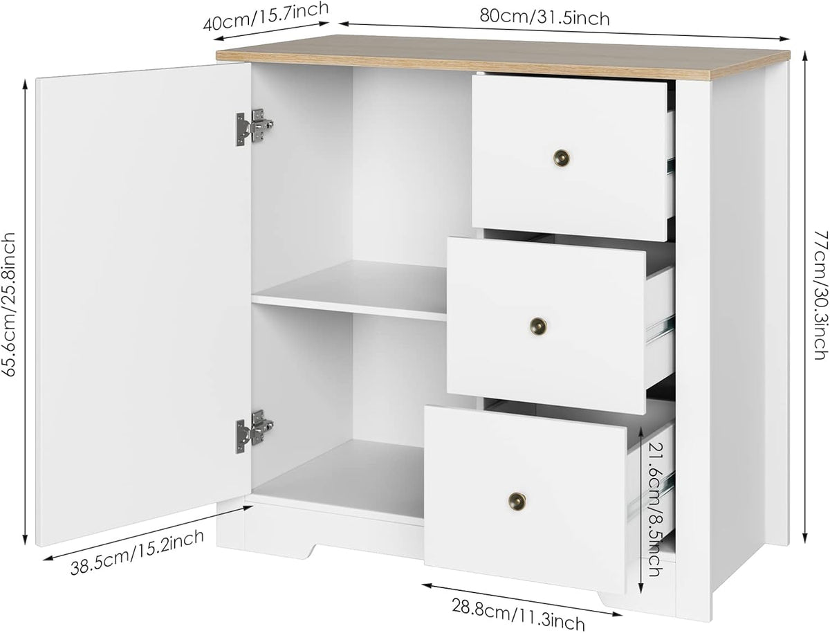 White Oak 3 Drawer 1 Door Storage Cabinet I79618