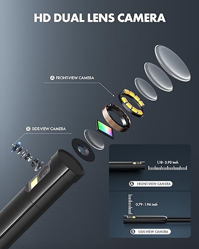 16.5ft Semi-Rigid Dual Lens USB Endoscope Camera with 8 Adjustable LED Lights Y985421